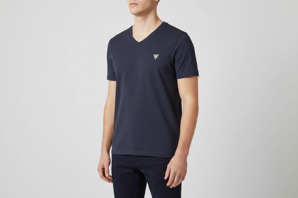 Guess Slate Blue V-Neck — Front-Right 3Q