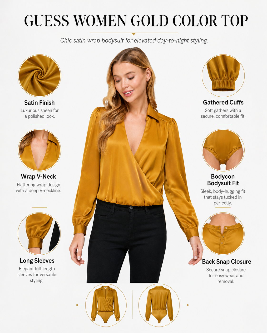 GUESS Women's Gold Satin Wrap Blouse
