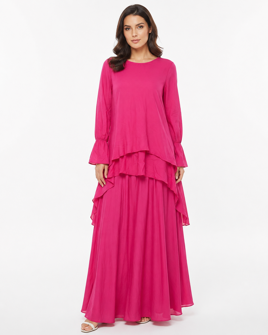 GUESS Women's Tiered Ruffle Maxi Dress - Fuchsia