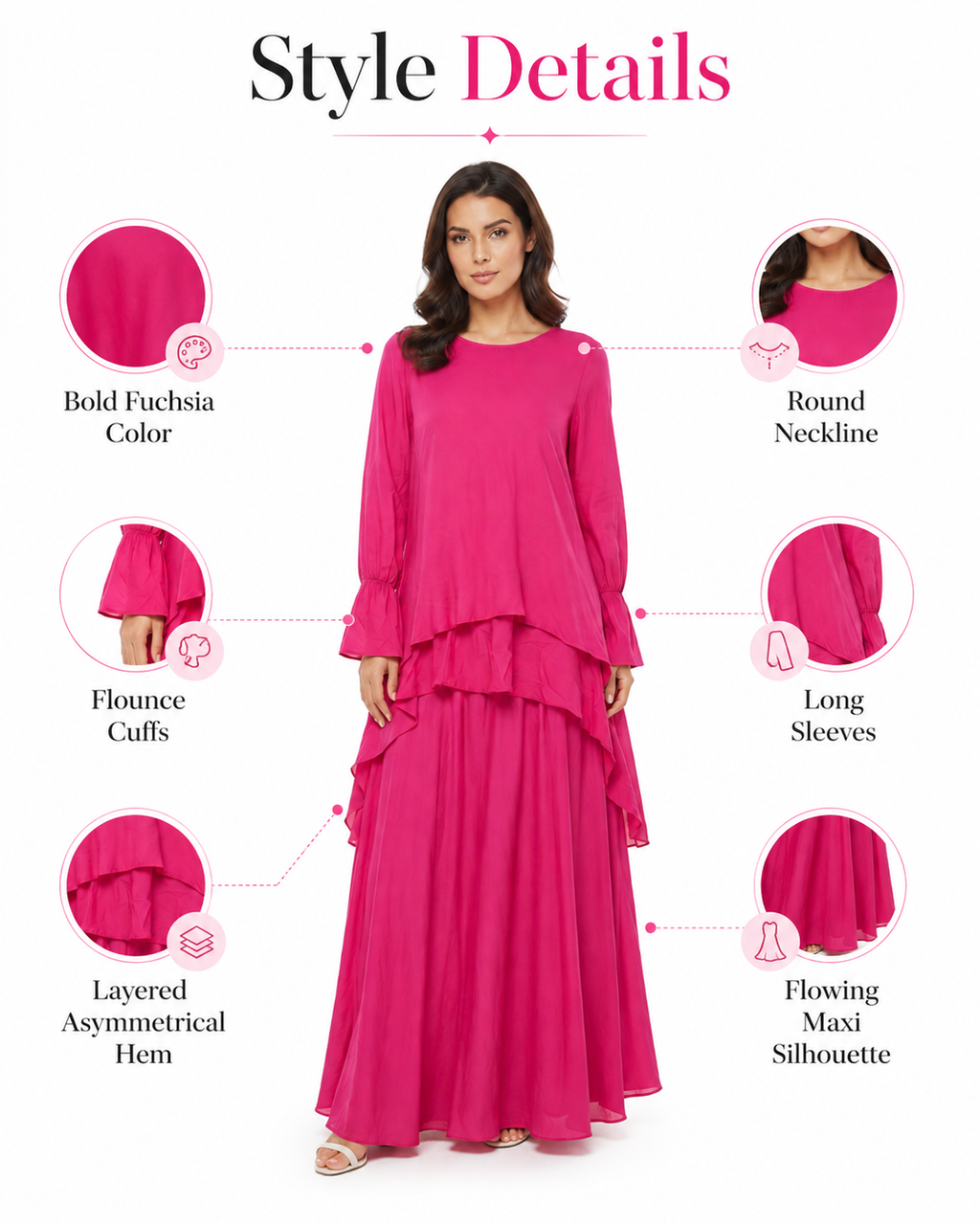 GUESS Women's Tiered Ruffle Maxi Dress - Fuchsia