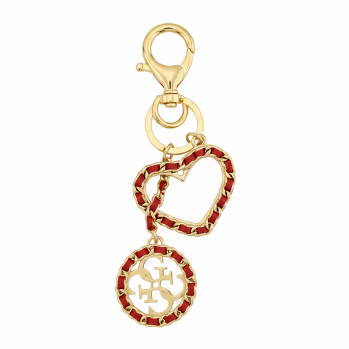 GUESS Woven Heart & 4G Logo Charm Keychain