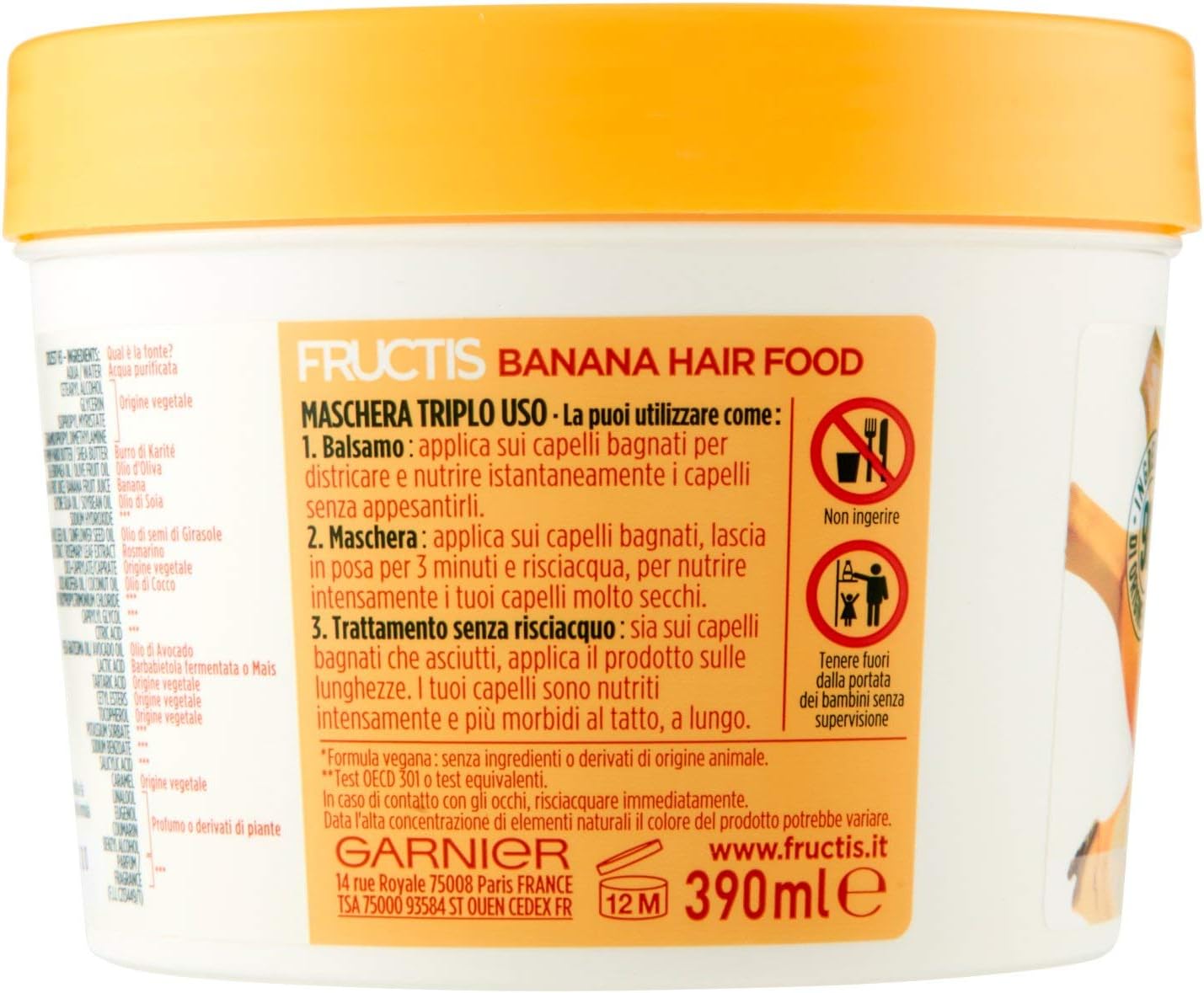 Fructis Hair Food 3-in-1 Vegan Hair Mask with Banana Extract | 390 ml