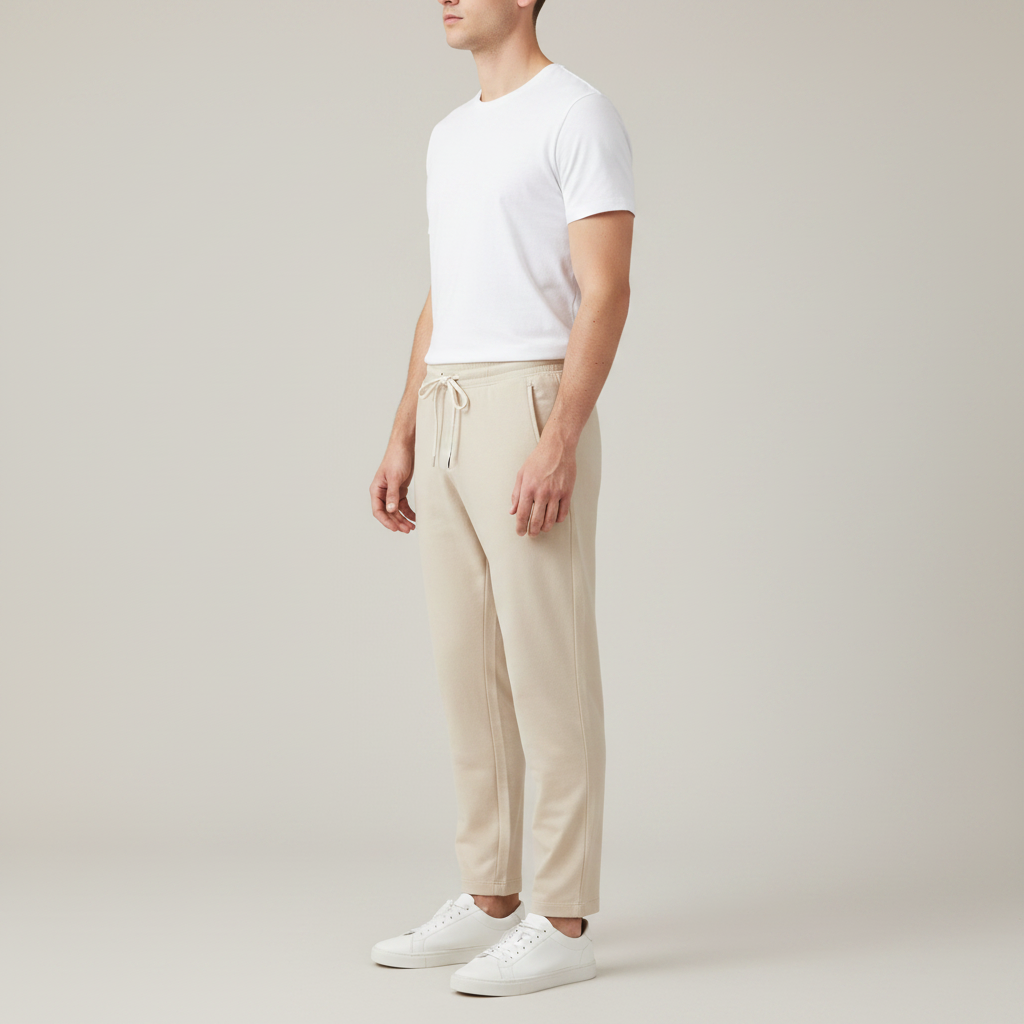 LEG3ND beige jogger pants – side profile