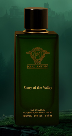 Marc Antino Story of the Valley Eau de Parfum 100ml green bottle with gold detailing