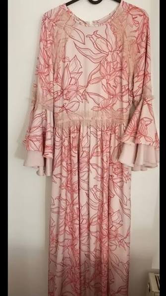 GUESS Women's Floral Bell Sleeve Maxi Dress in Blush Pink
