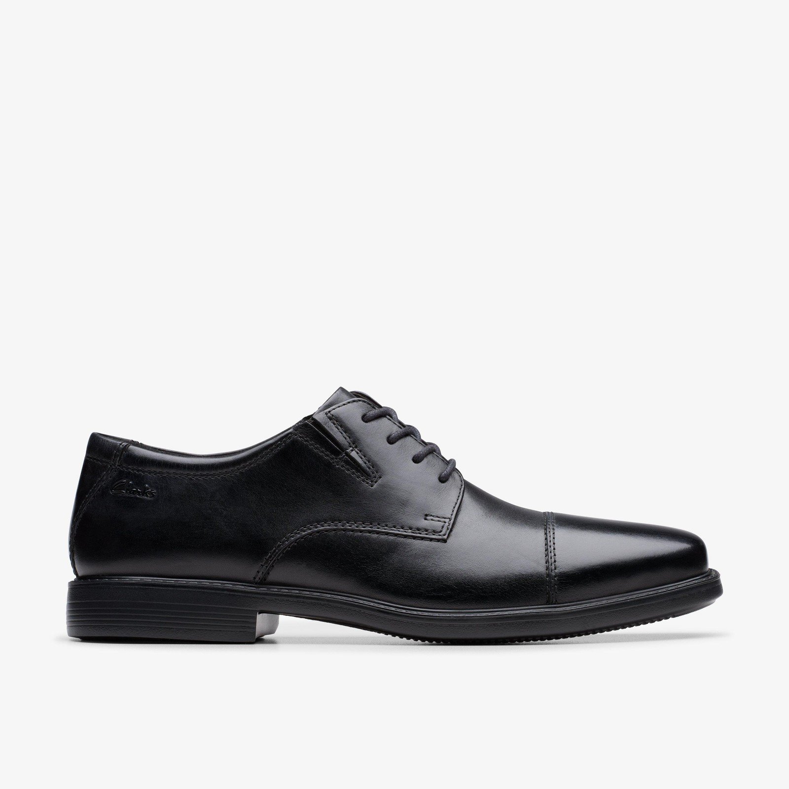 Clarks Cosgrove Cap Men’s Black Leather Derby Shoes – Classic Smart Dress Shoes with Lasting Comfort