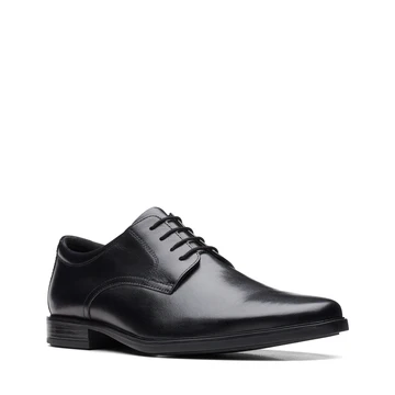 Clarks Men's Howard Walk Black Leather Shoes – Formal Dress Comfort Footwear