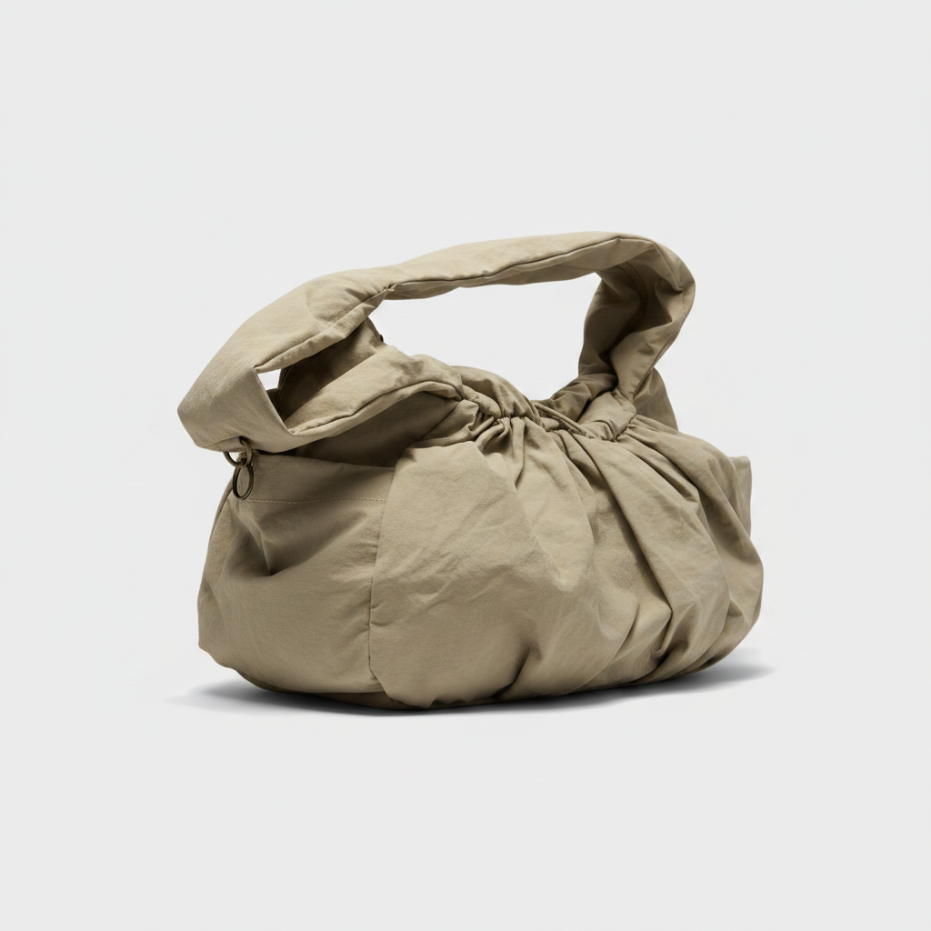 Khaki Ruched Bag – Left Side Profile