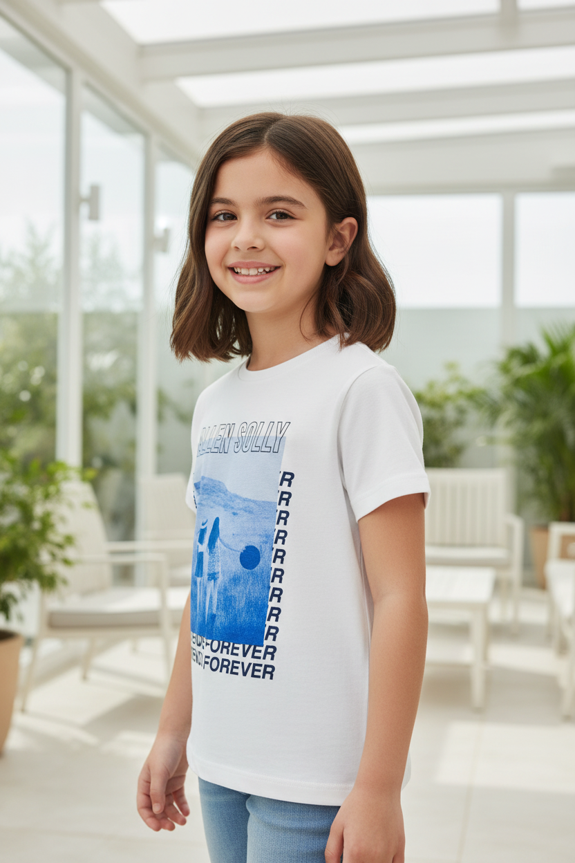 Kid wearing Allen Solly Friends Forever tee