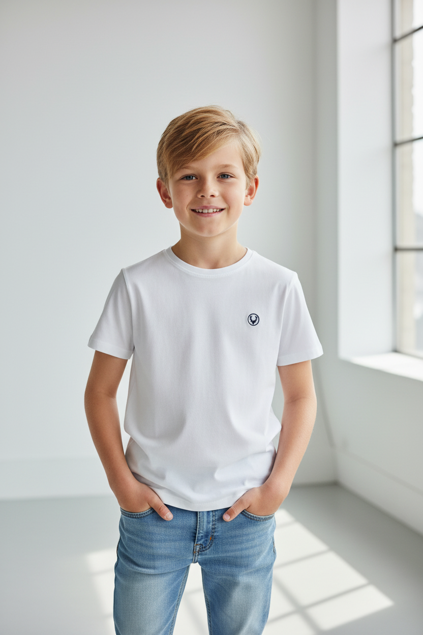 Kid wearing Allen Solly white tee