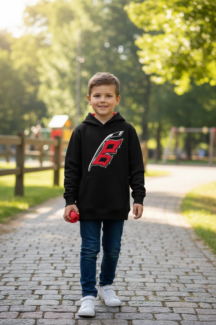 Kid wearing black hoodie