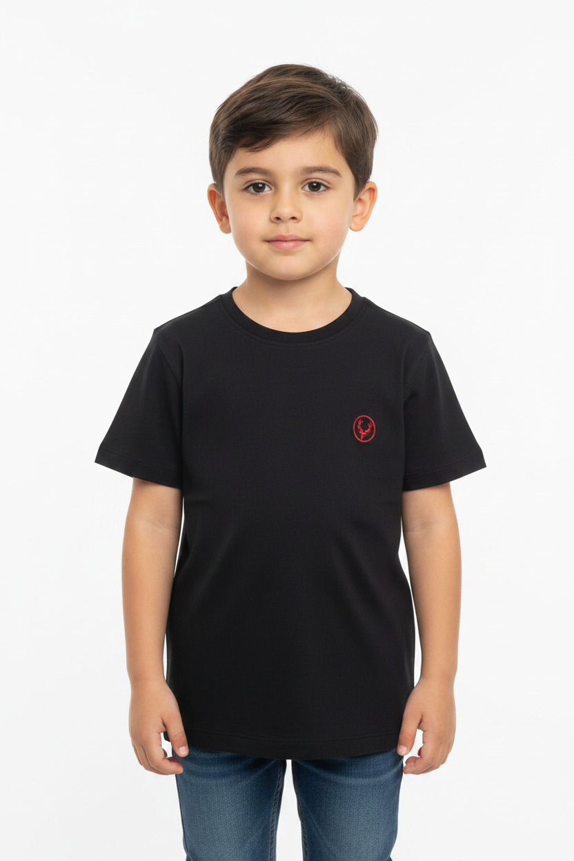 Kid wearing black tee