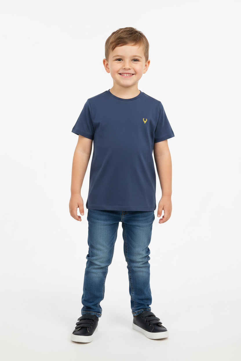 Kid Wearing Blue Antler Tee
