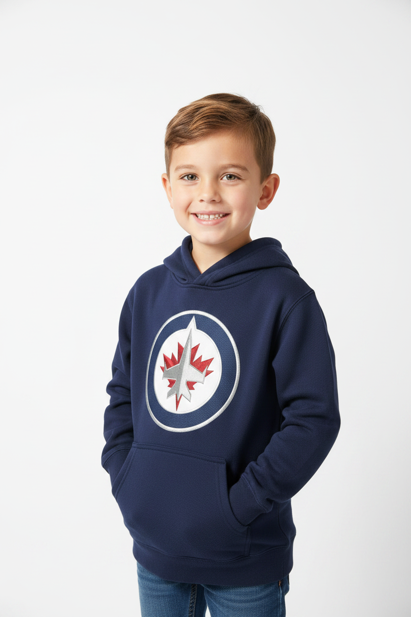 Kid wearing Jets hoodie