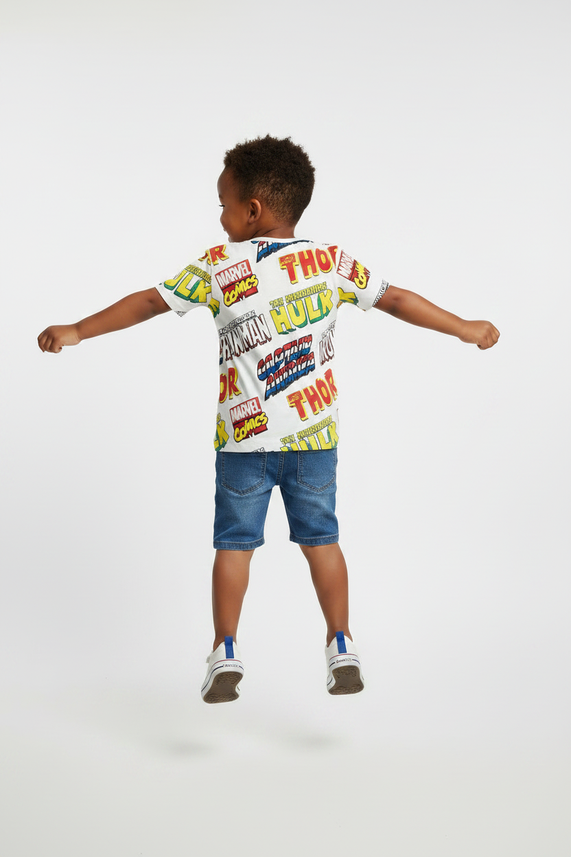 Kid wearing Marvel T-Shirt - Back View