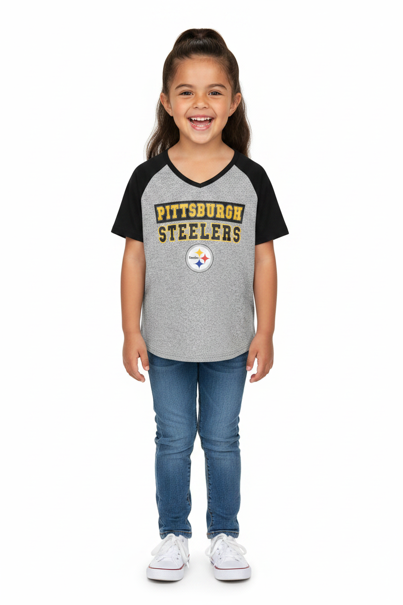 Kid wearing Pittsburgh Steelers tee - front