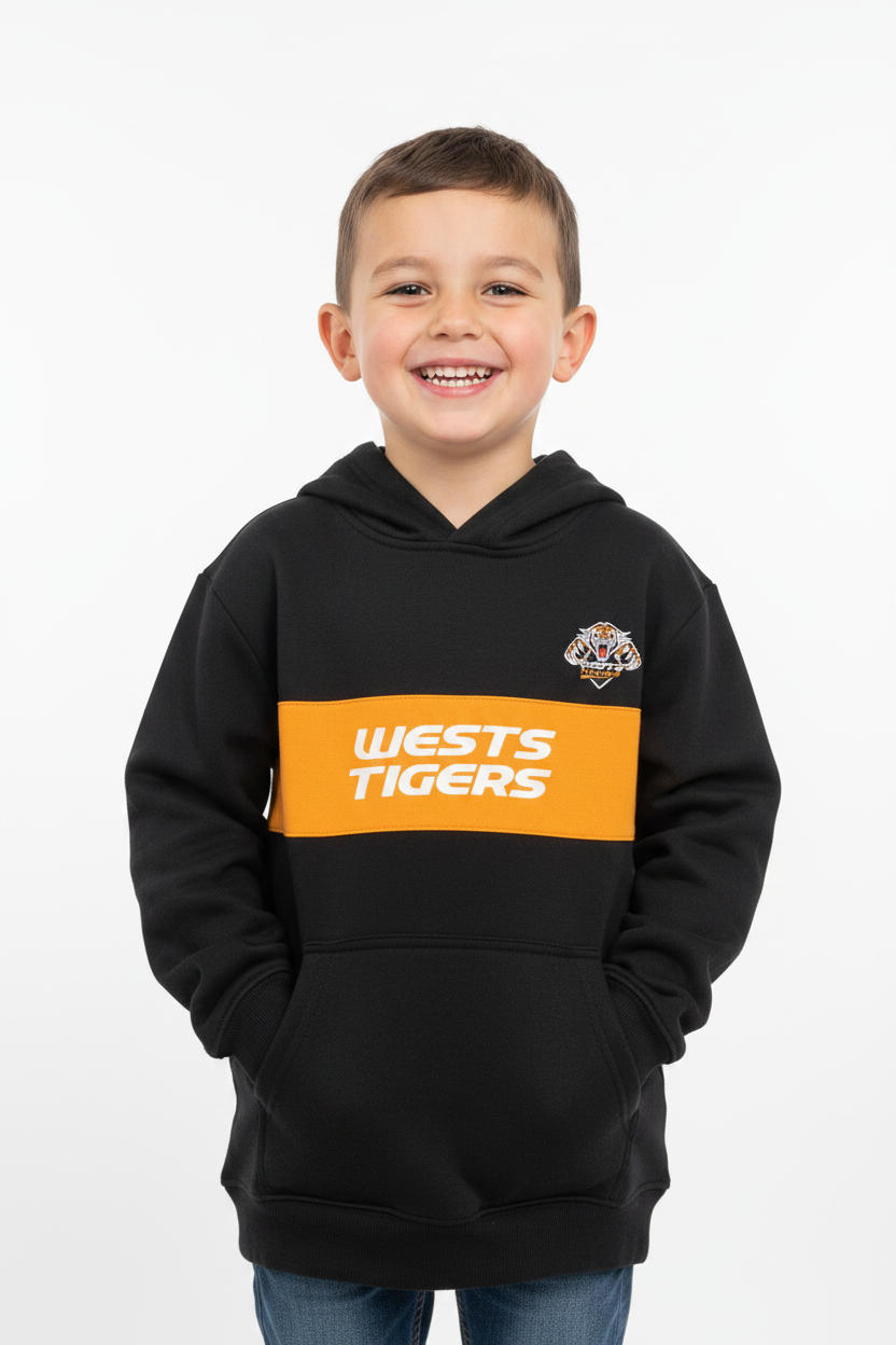 Kid wearing Wests Tigers Hoodie - Front