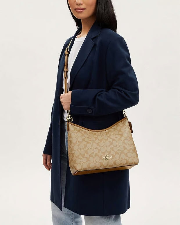 Coach Laurel Shoulder WOMEN Bag In Signature Canvas IM/LT KHAKI/LT SADDLE