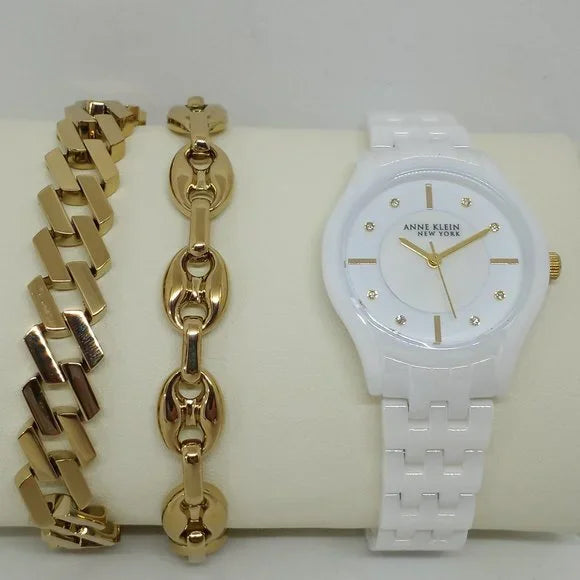Anne Klein Women's 32mm Ceramic Quartz Watch + Bracelet Set