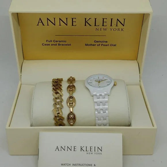 Anne Klein Women's 32mm Ceramic Quartz Watch + Bracelet Set