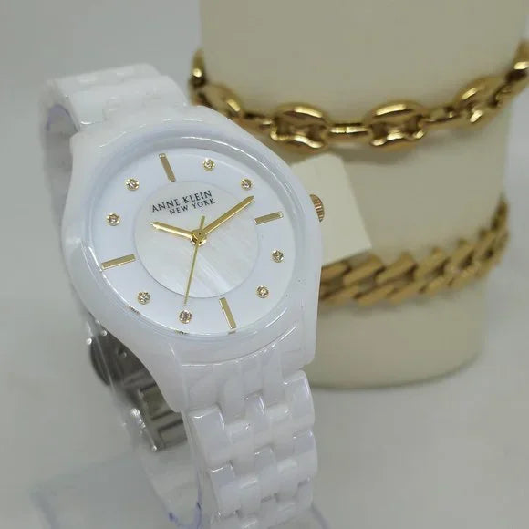 Anne Klein Women's 32mm Ceramic Quartz Watch + Bracelet Set
