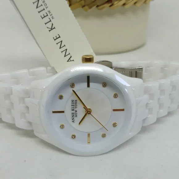 Anne Klein Women's 32mm Ceramic Quartz Watch + Bracelet Set