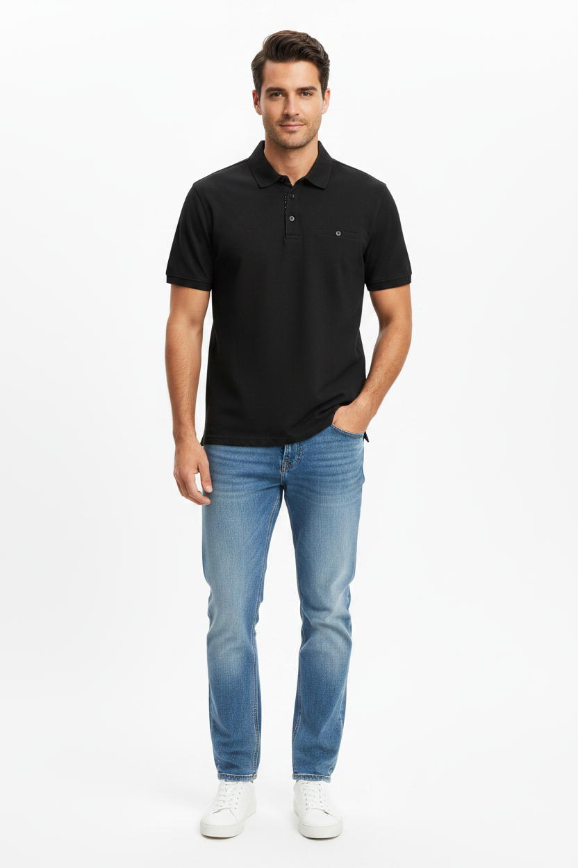 Man Wearing Black Polo