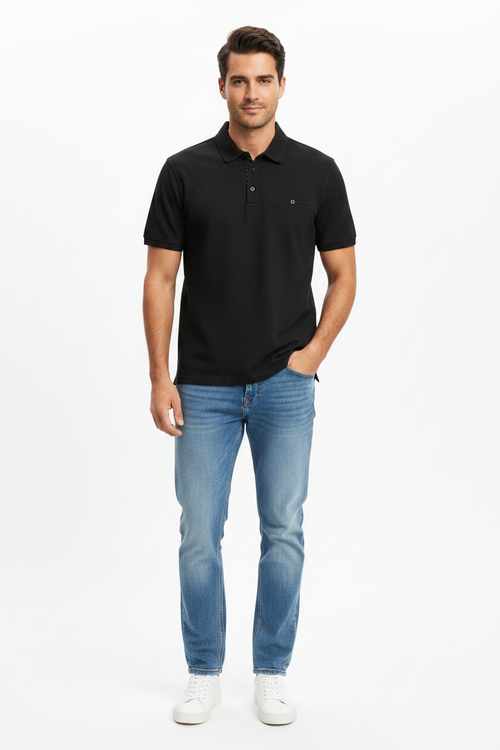 Man Wearing Black Polo