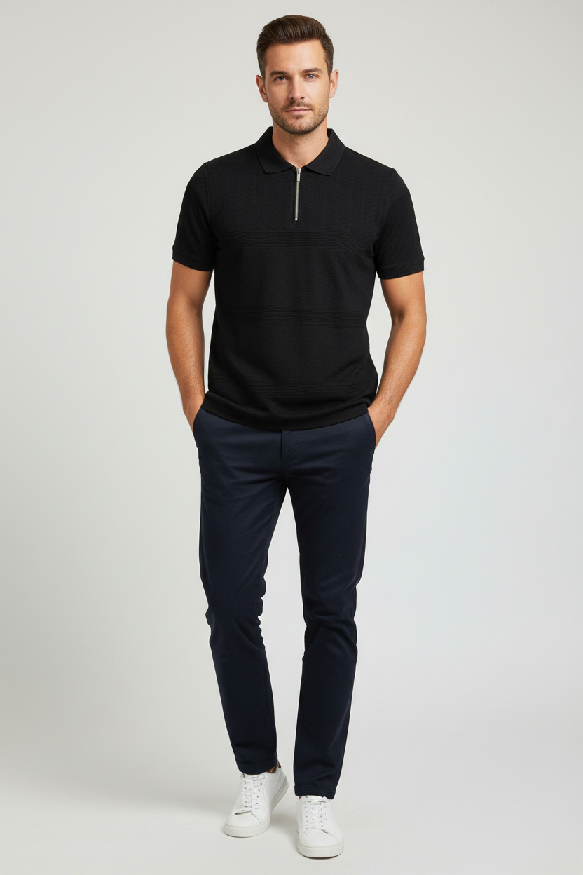 Man wearing black polo
