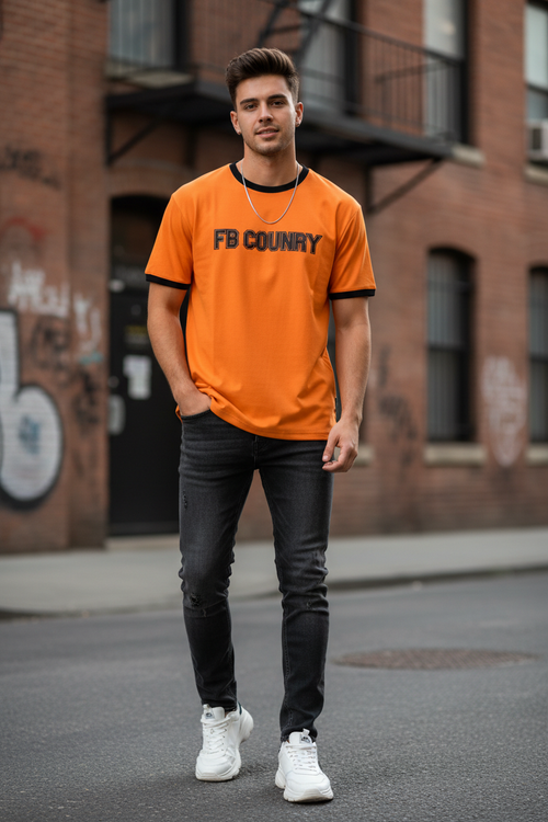 Man wearing FB Counry T-Shirt