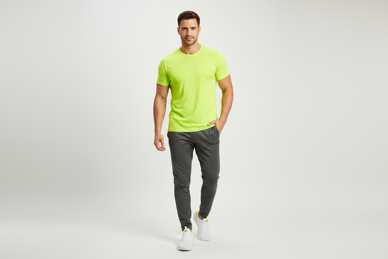 Man wearing FILA neon green t-shirt
