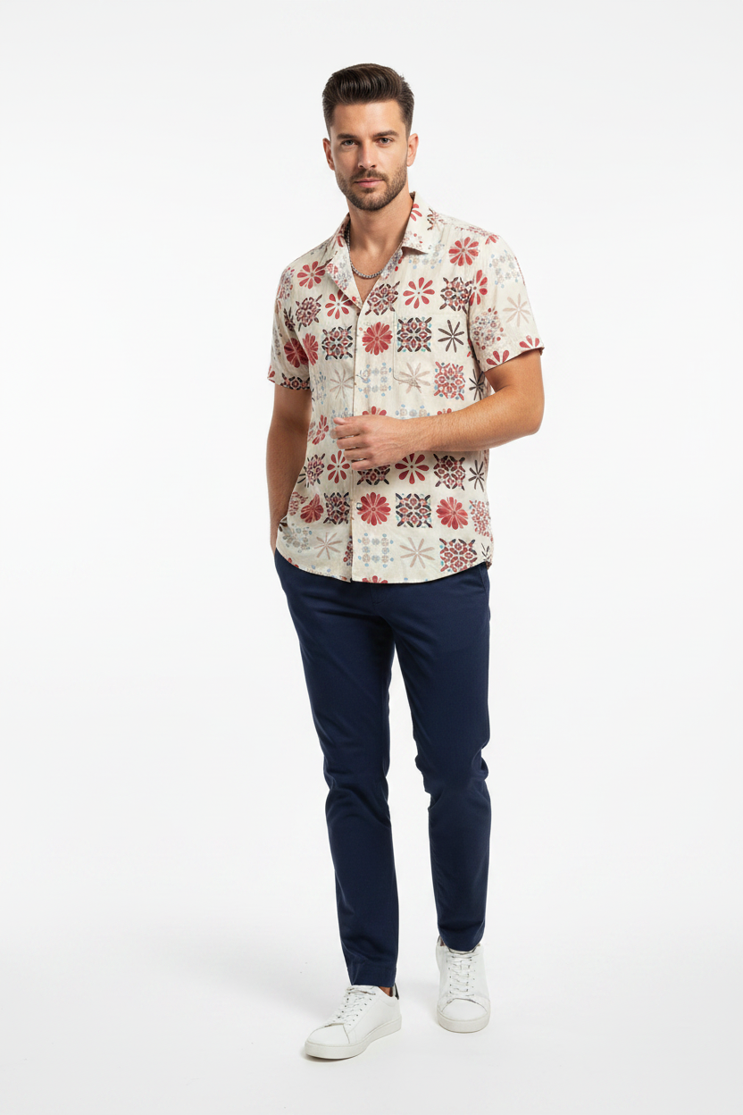 Man wearing floral shirt
