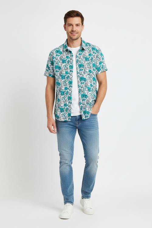 Man wearing floral shirt