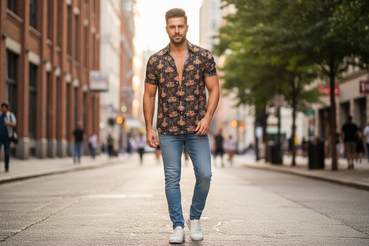 Man wearing floral shirt