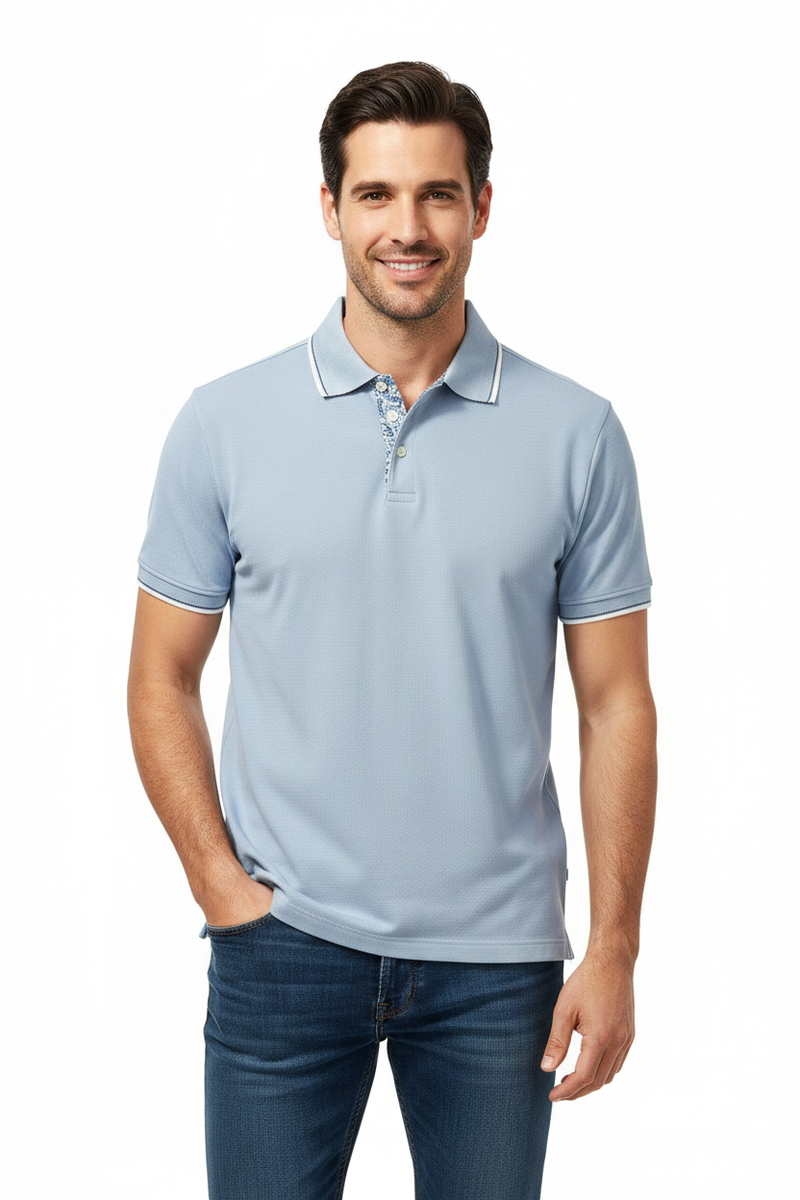Man Wearing Light Blue Polo
