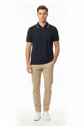 Man Wearing Navy Zip Polo
