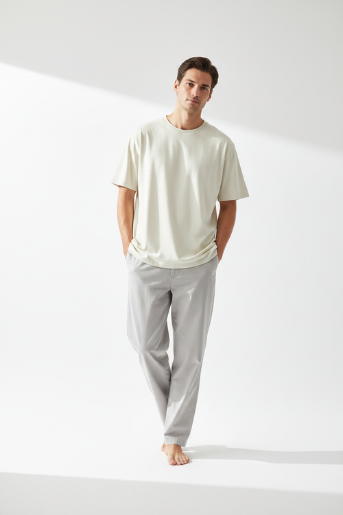 Man wearing off-white oversized t-shirt