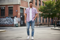 Man wearing purple floral shirt