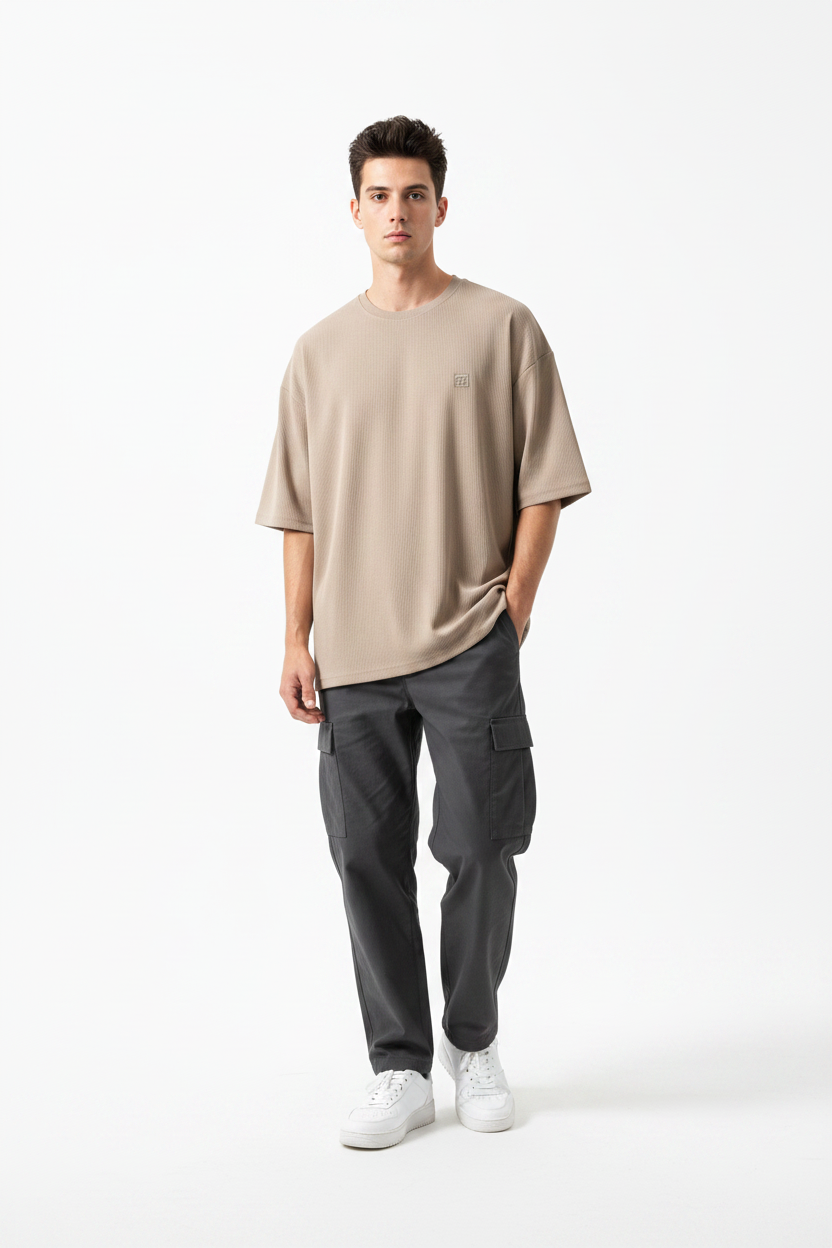 Man Wearing Ribbed Oversized Tee