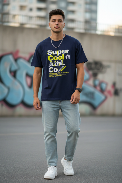 Man wearing Super Cool Athl Co Tee