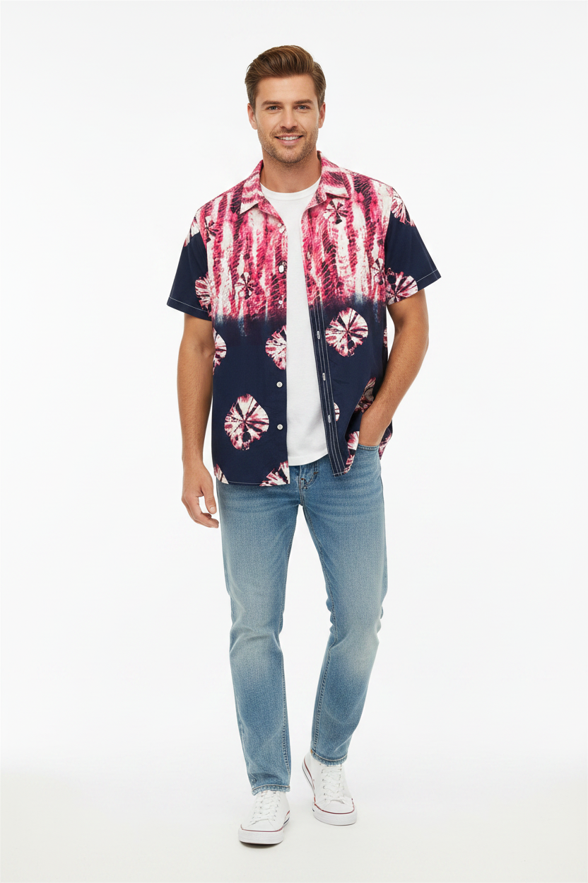 Man Wearing Tie-Dye Shirt