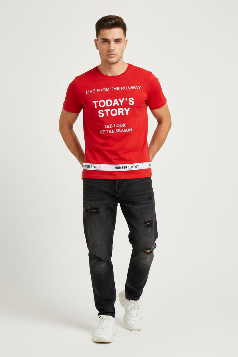Man Wearing Today's Story Tee