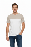 Man wearing two-tone t-shirt