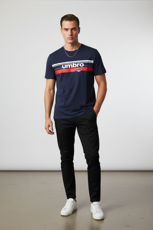 Man wearing Umbro graphic tee