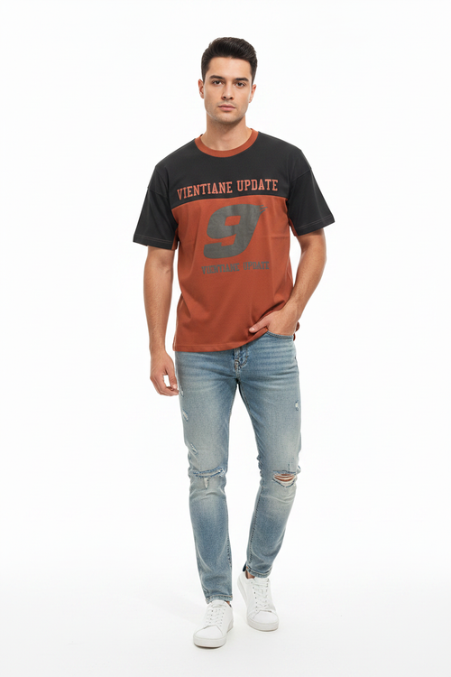 Man wearing Vientiane Update T-shirt