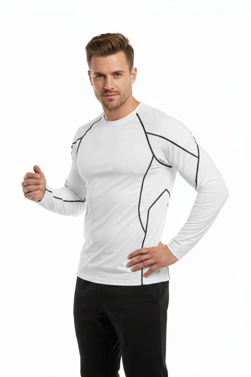 Man Wearing White Long-Sleeve Top