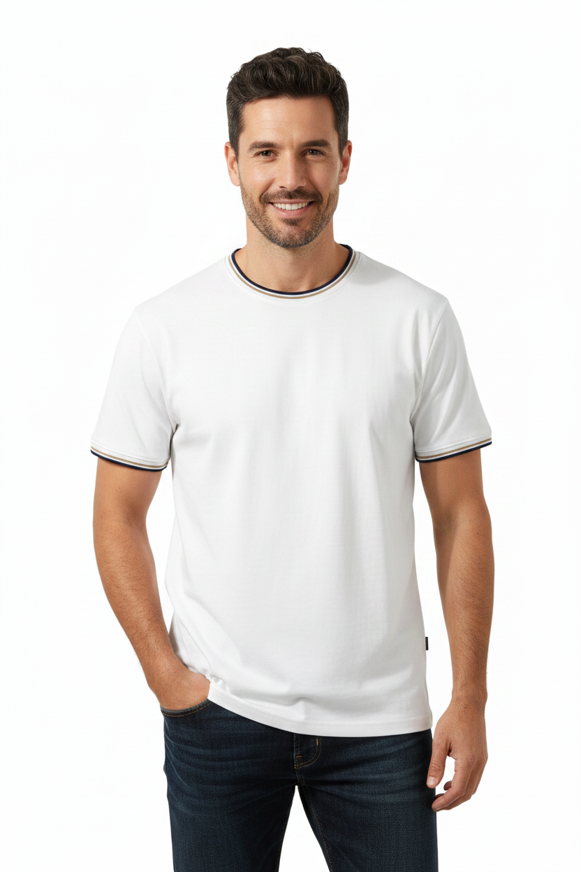 Man wearing white t-shirt