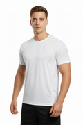 Man wearing white tee