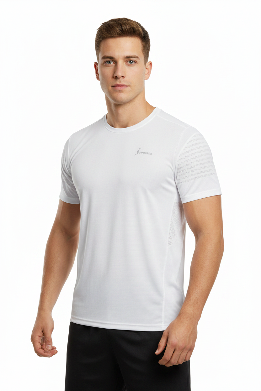 Man wearing white tee