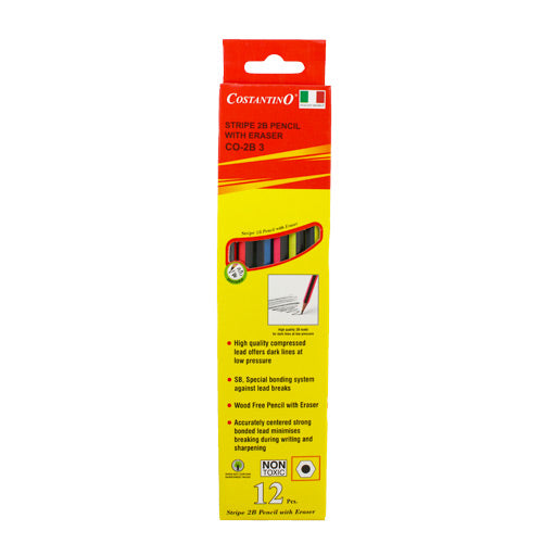 Costantino Stripe 2B Pencil With Eraser Set 12 Pcs